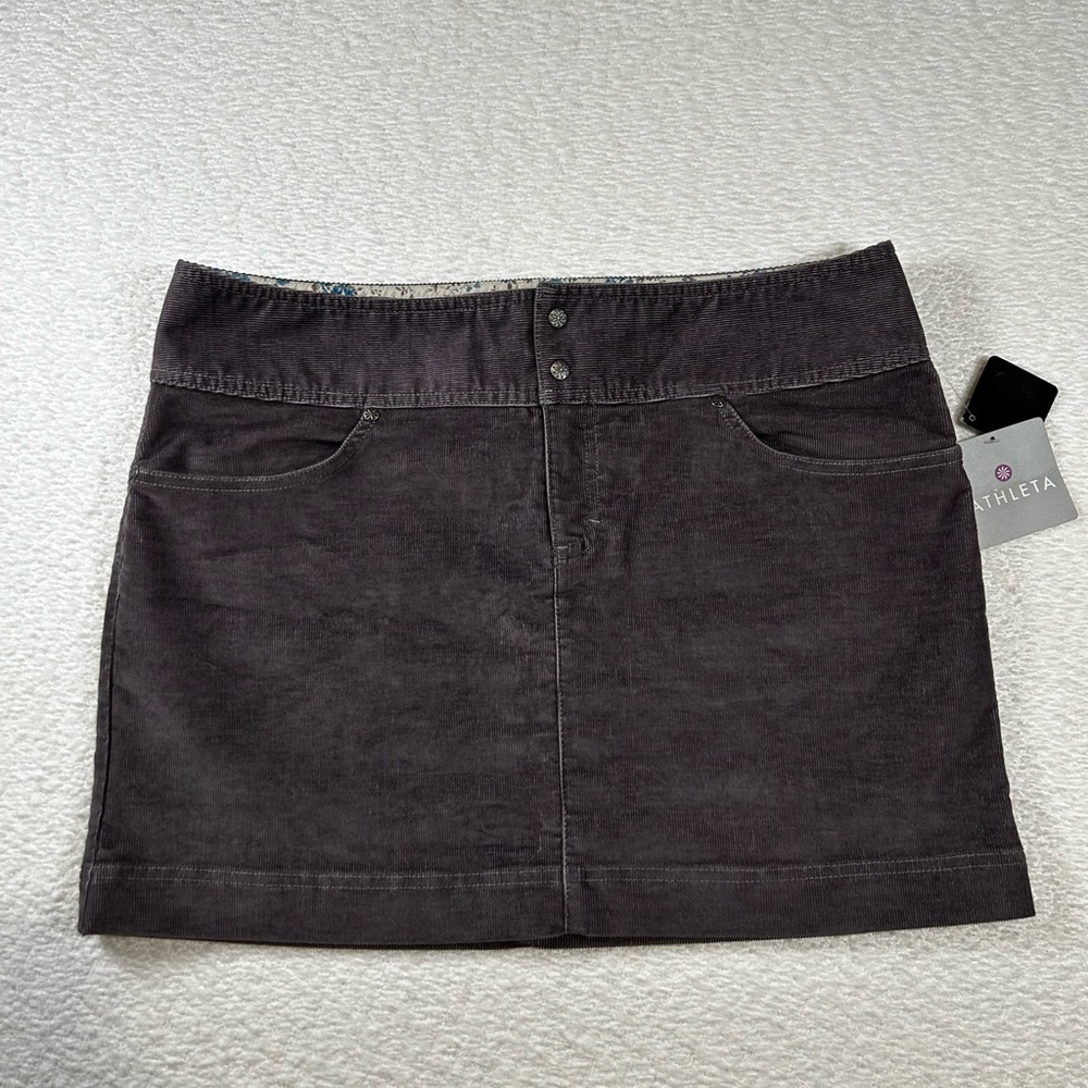 Athleta Vintage Ridge Mini Corduroy Skirt Plum Gray, Size 14P, NWT